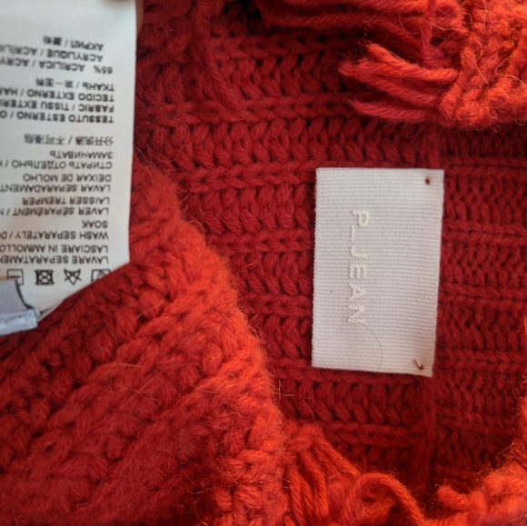 Pinko P Italy Holiday oversized red raw edge cable knit mock turtleneck xs/2-6 - Picture 5 of 6